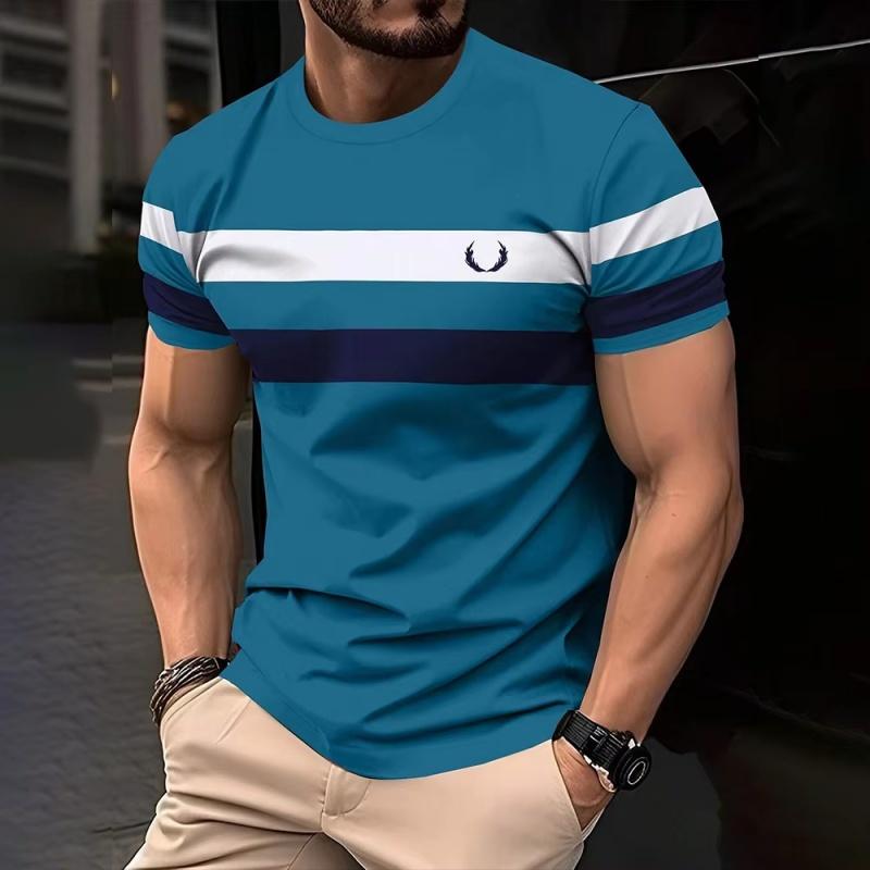 3D-Druck Bunte Streifen T-Shirt Für Männer Colorblock Muster Kurzarm-T-Shirts O-Ausschnitt T-Shirt