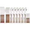 Western 30Pcs Imitation Wood Handle Cutlery Knife Cake Fork Tea Spoon Flatware Set Brown Silver Stainless Steel Tableware Set