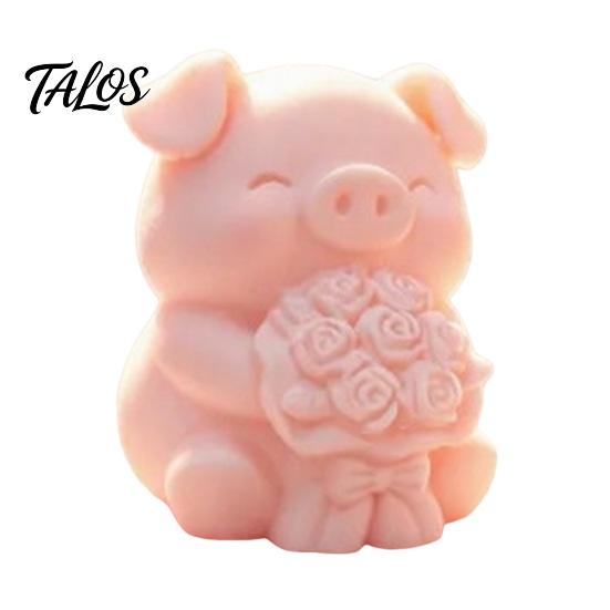 Home Office Table Decor 3D Printed Pig Figurine with Flower Bouquet, Cute Piglet Desktop PLA Material Art Craft Ornament, Creative And Statue