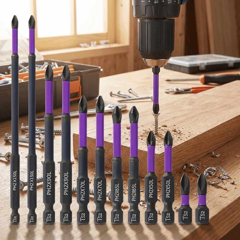 12 Pieces Hex Shank Magnetic Batch Head S2 Zinc Zinc Alloy Steel Electric Screwdriver Bits Power Hand Tools