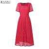 ZANZEA Elegante Spitze Damen Casual Quadratkragen Kurzarm Langes Kleid