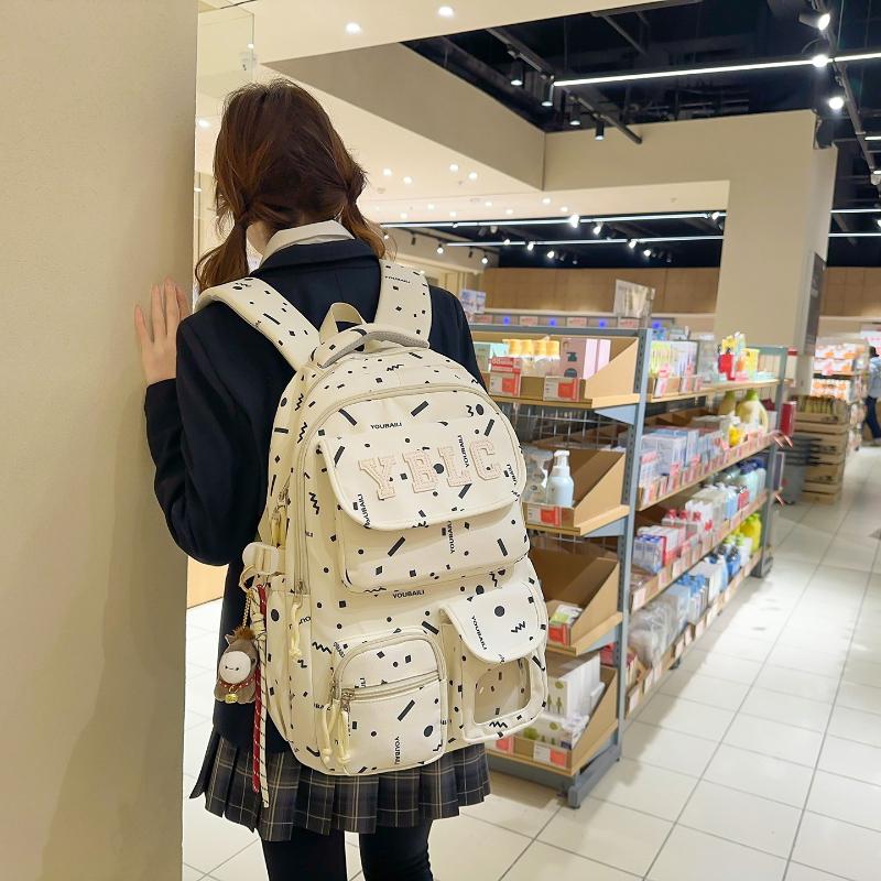 Girls' Junior High School School Bags Cute Printed Backpack High School Student Lightweight SchoolBags Large Sized Computer Bag for College Students