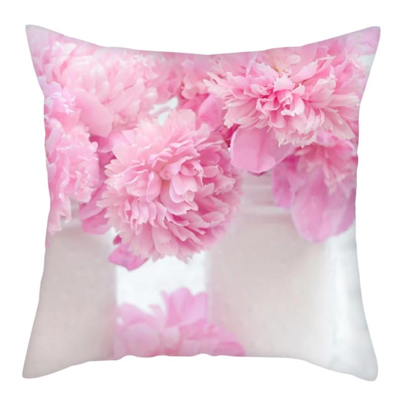 Capas de Almofada RZN Planta Flor Rosa Capas de Almofada Algodão para Quarto Sofá e Cadeira Capas de Almofada Decorativas 45*45cm