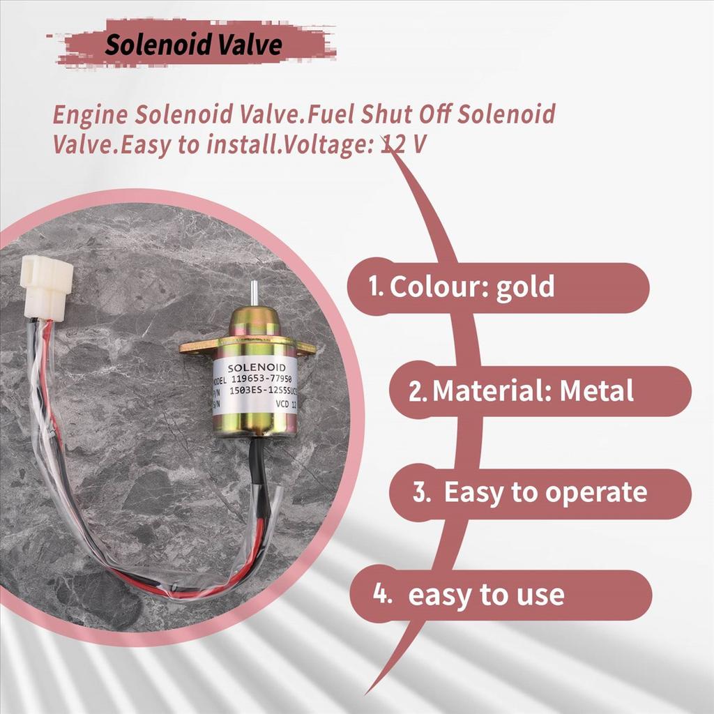12V Engine Fuel Shut Off Solenoid Valve Shutdown for Yanmar 119653-77950