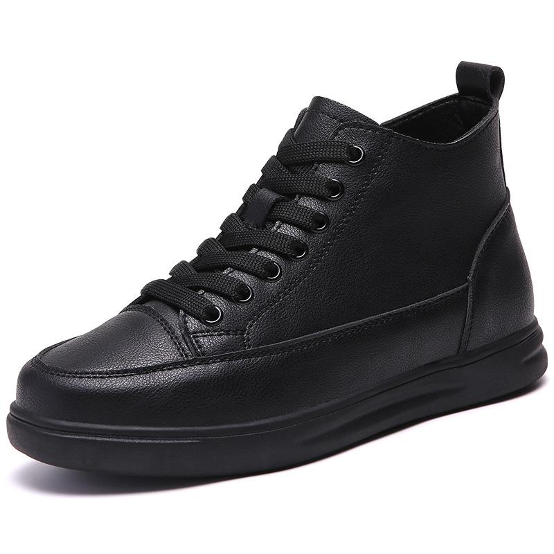 Black high-top shoes autumn new flat-bottomed casual board shoes beef tendon soft-soled light short boots