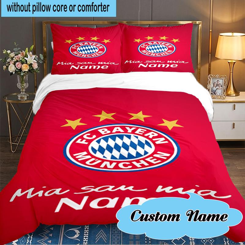 Custom Name Bayern Munich Crest Bedding Set 3pcs, Bedding Set Including 1pc Duvet Cover And 2pcs Pillowcases for Bedroom, Dormitory Gift