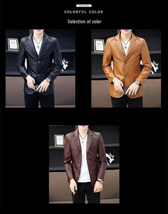 Ανδρικό Στενή Γραμμή Business Casual Δερμάτινο Μπουφάν PU - Μαύρο, Έκδοση Άνοιξη/Φθινόπωρο