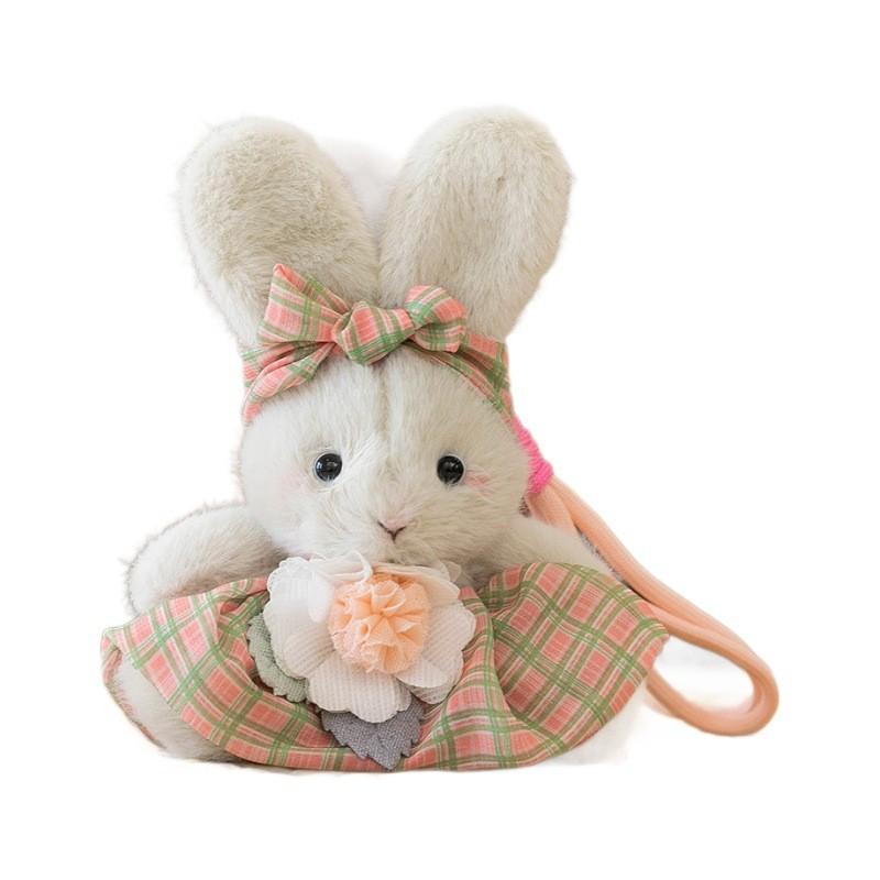 Cartoon Cute Plaid Skirt Rabbit Holding Flower Plush Toy Pendant Keychain