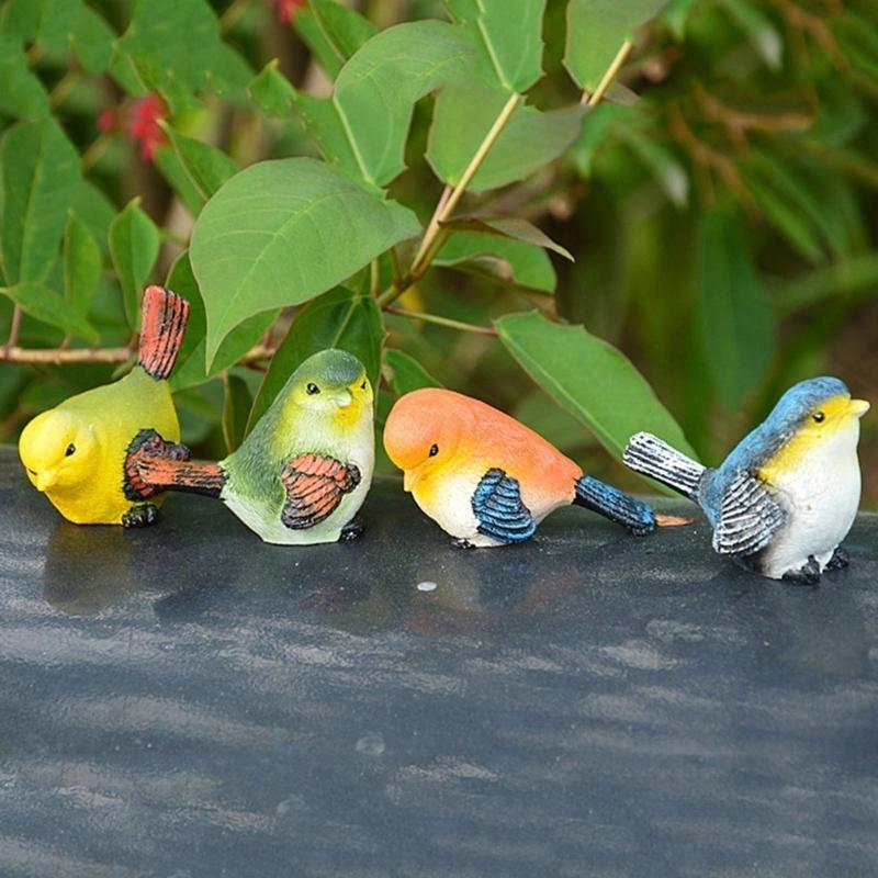 QX2E 4Pcs Miniature Bird Decorative Figurines Bird Figures Animal Model Garden
