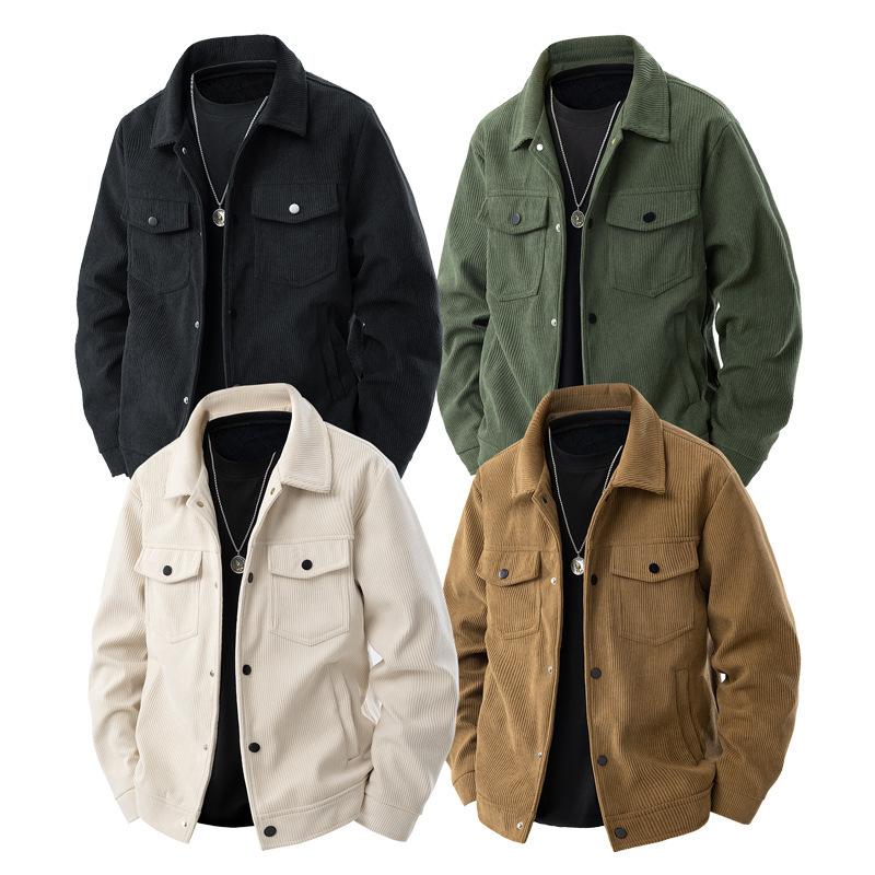 Spring and Autumn Corduroy Jacket Men's Trendy Work Jacket Retro Casual Loose Lapel American Top