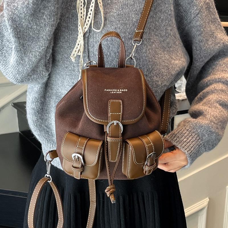 Retro Casual Backpack Women's New Fashion Contrasting Colors Niche Handbag Versatile Small Backpack