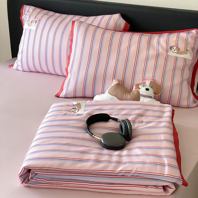 100 Lyocell Sommerdecke Set mit Kissenbezug Gestreift Pflanzenfaser Kühl Leicht Decke Steppdecke