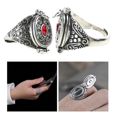 Antique Openable Gawu Box Ring Unique Jewelry Storage Container Finger Ring Adjustable Opening Ring for Men Women