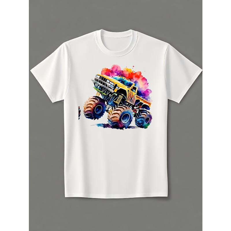 European sizes This Is A Monster Truck with Vibrant Watercolor Background Theme Design 100 Percent Pure Cotton T Shirt Casual Streetwear Style
