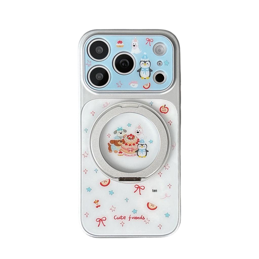 Cute Animal Cake Rotating Stand Phone Case for iPhone 15/16/17 Pro/Pro Max