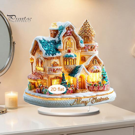 Double Sided Acrylic Ornaments Christmas Theme 2D Ornament, Double-sided Holiday Decoration, Festive Room Decor Stable Base Religious Ornament