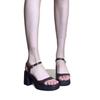 Sheepskin version retro waterproof table high-heeled sandals one-word buckle temperament small thick-heeled high-heeled shoes women