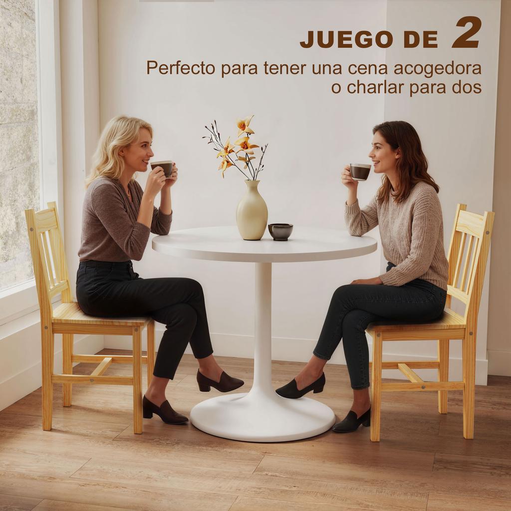 Dining Chairs Set of 2, Kitchen Chair with Slat Back, Pine Wood Structure for Living Room and Dining Room, Natural