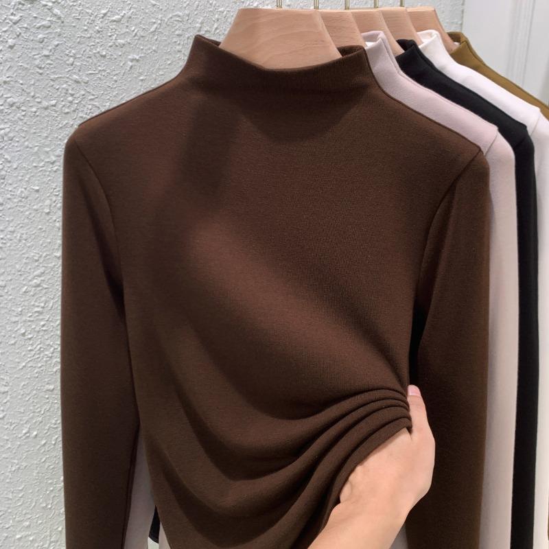 

Semi-turtleneck bottoming shirt women s warm inner with autumn and winter new white long-sleeved t-shirt imitation cashmere top XXXL темный кофе