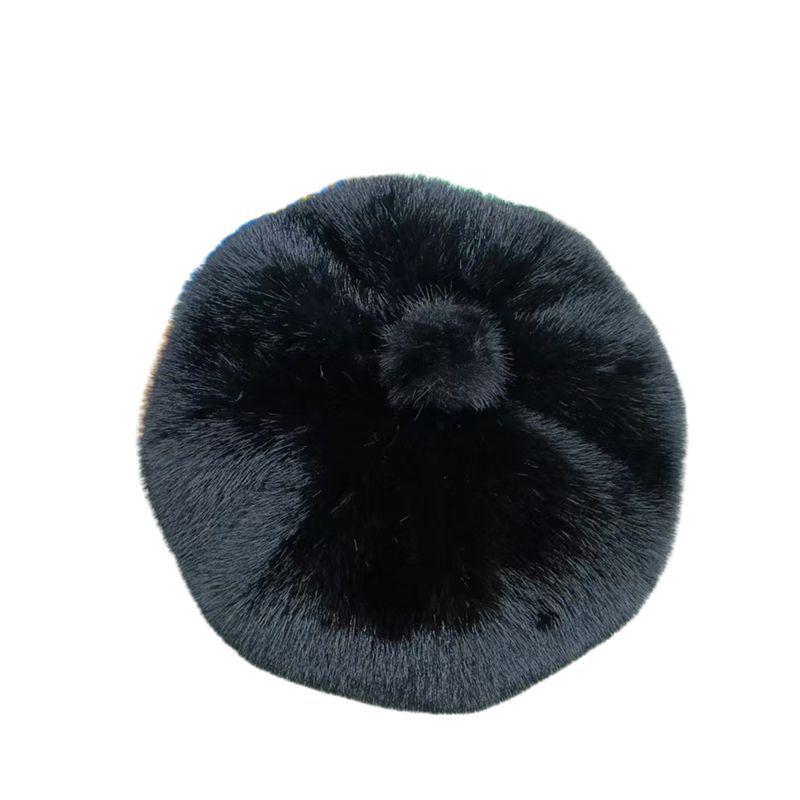 Plush Octagonal Beret: Fluffy, Noble-Looking Faux Mink Fur Hat for a Slimmer Face.