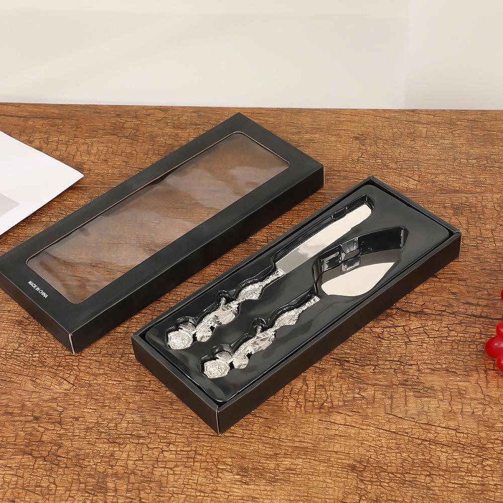 Creative European Dessert Baking Tools: Two-Piece Knife & Spatula Set with Rose Handle