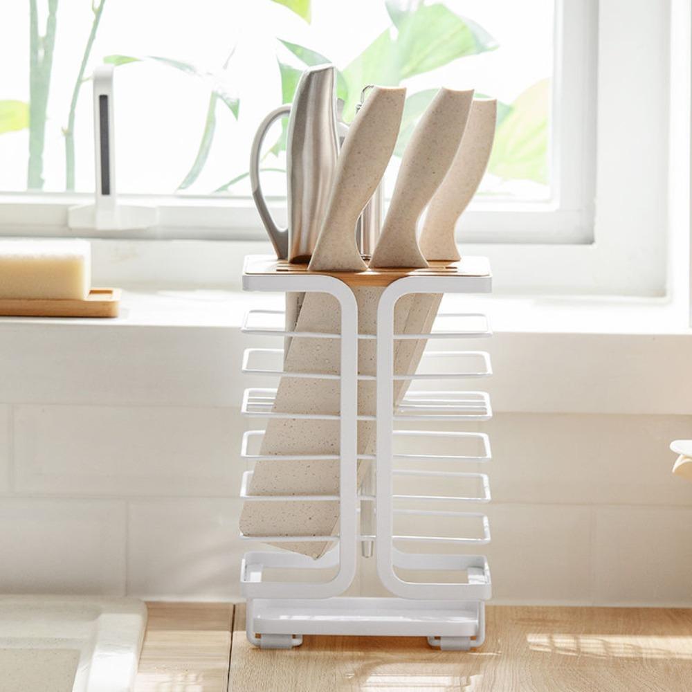 Multiple Slots Kitchen Cutter Holder Ventilated with Drain Tray Kitchen Cutter Organizer White Stable Cutter Storage Rack Gift