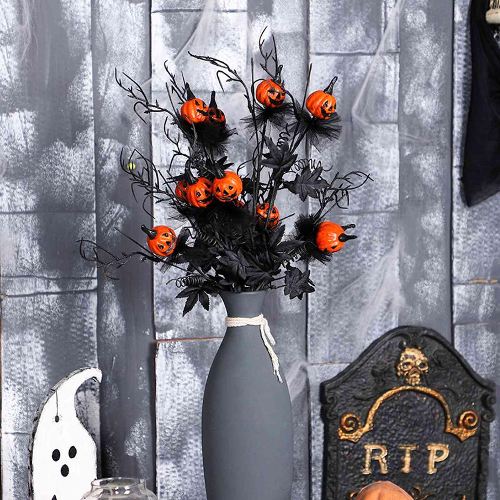 Horror Branch Multifunctional Horror  Pumpkin Maple Stem for Home Decoration Pumpkin Branch Pumpkin Cuttings Bouquet