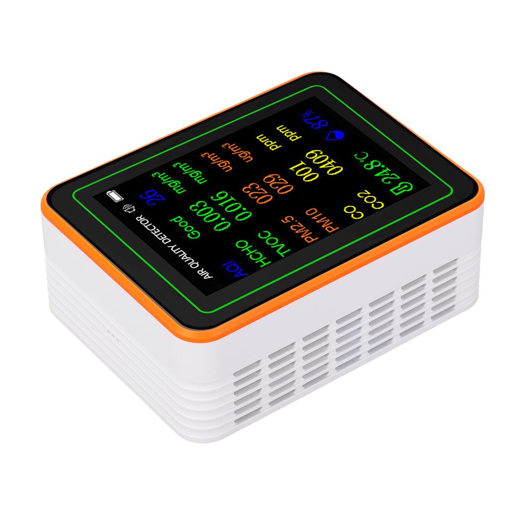 12 In 1 Air Quality Tester CO2 HCHO TVOC PM2.5 PM10 Temperature Humidity TFT Screen Rechargeable Air Quality Meter