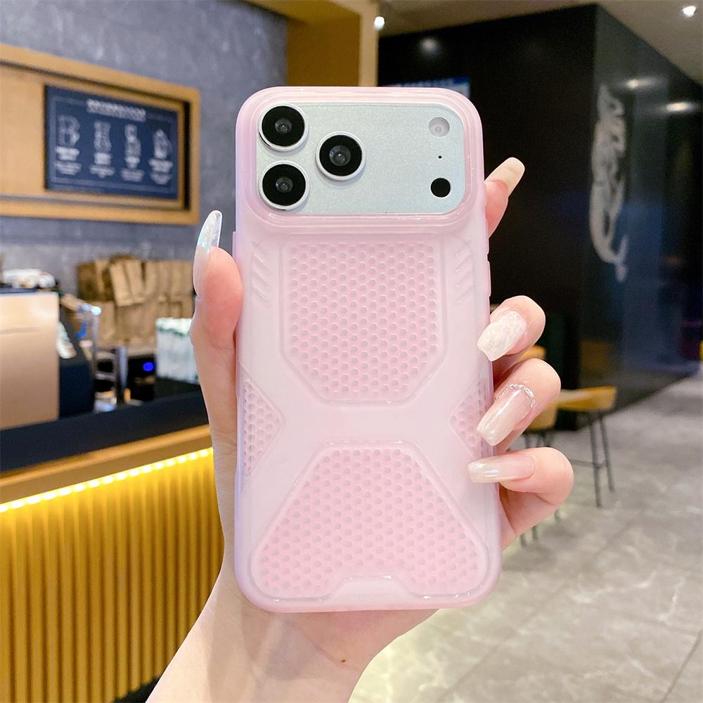 Simple Matte Candy Cooling Mesh Heat Dissipation Phone Case For Apple iPhone 17 16 15 14 13 12 Pro Max 11 XR Breathable Cover