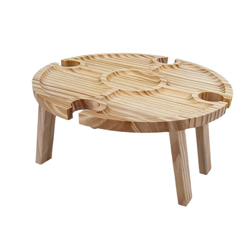 In-Stock Foldable Solid Wood Outdoor Picnic Tray for Wine, Nuts, and Snacks