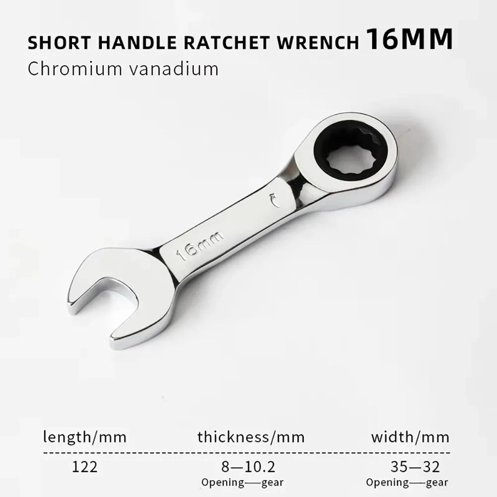 1Pcs 6-19mm Ratchet Socket Spanner Reversible Combination 72 Teeth Stubby Single Wrench Steel Short Handle Nut Repair Tool