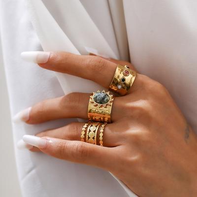 3Pcs Colorful Zircon Crystal Wide Rings Set for Men Women Vintage Metal Elegant Inlaid Rhinestone Finger Rings Jewelry Gifts