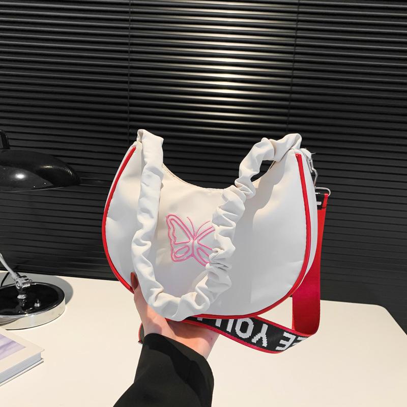 

Women s bag armpit bag pleated handbag new fashion shoulder bag small bag contrasting color bag белый