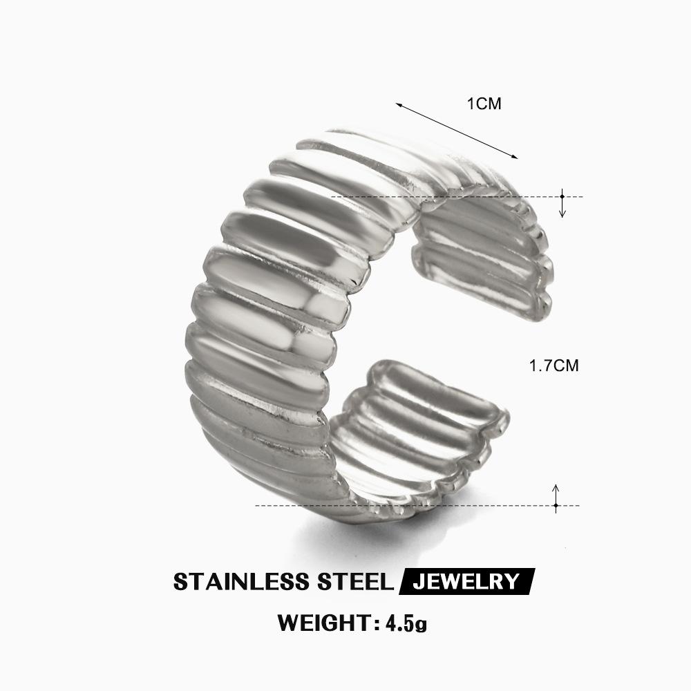 

Simple Line Open Ring Fashion Stainless Steel Zircon Non Fading Gold Plating Thick And Wide Surface Couple Rings Couples Gift resizable