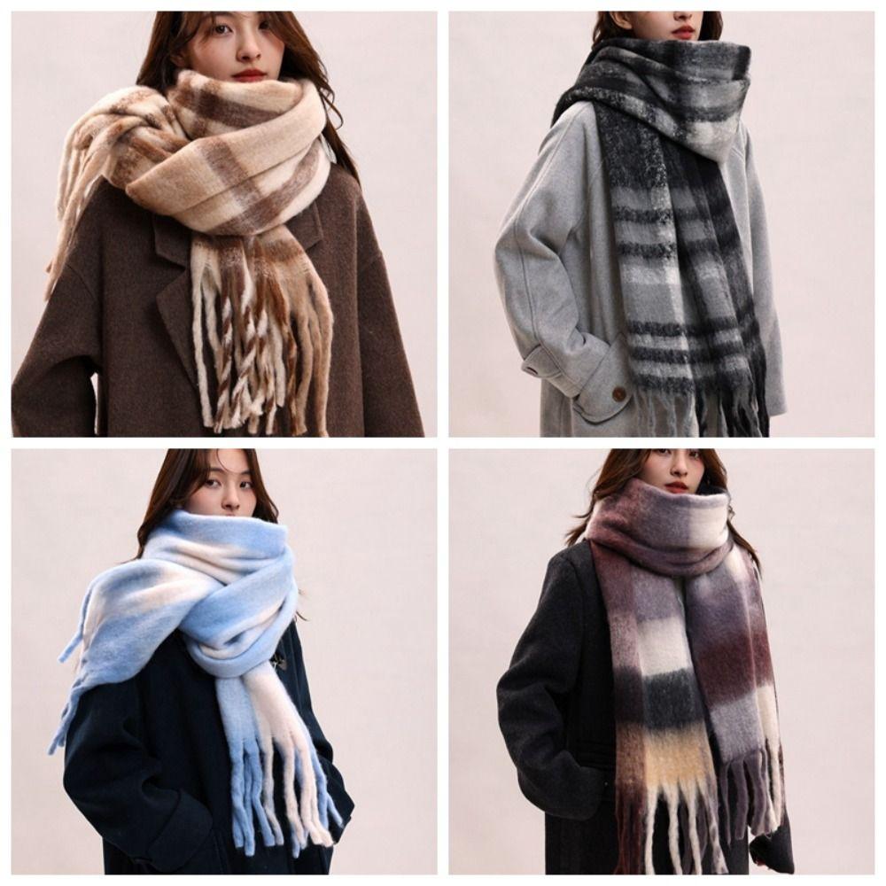 Mohair Winter Cashmere Scarves Tassel Long Shawl Elegant Plaid Wool Scarf  Women/Men