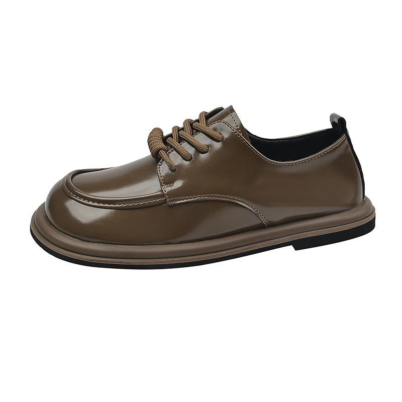 

Маленькі чорні шкіряні туфлі 2024 новий іноземний стиль широка стопа низький верх студентська версія стиль ретро британський стиль коледж 40 хакі