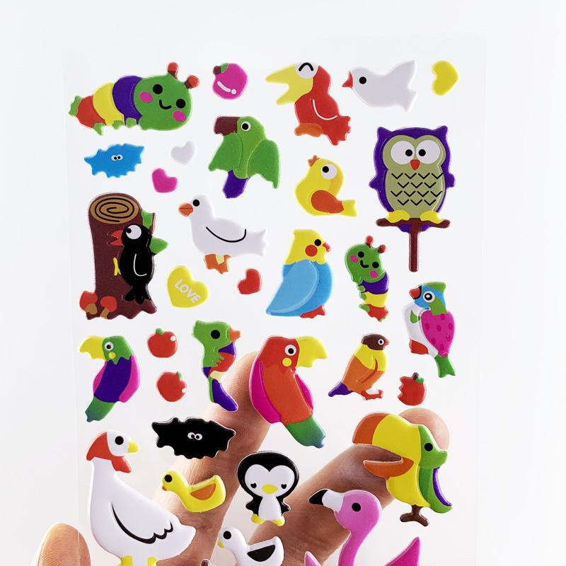 4 Sheetsset Cute Birds Cartoon Stickers Children Diy Puffy Pvc Scrapbook Stickers For Kids Notebook Bedroom Decoration