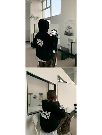 68223 Korean Fleece-Lined Letter Hoodie - Loose Fit Long Sleeve Pullover Jacket, 250g