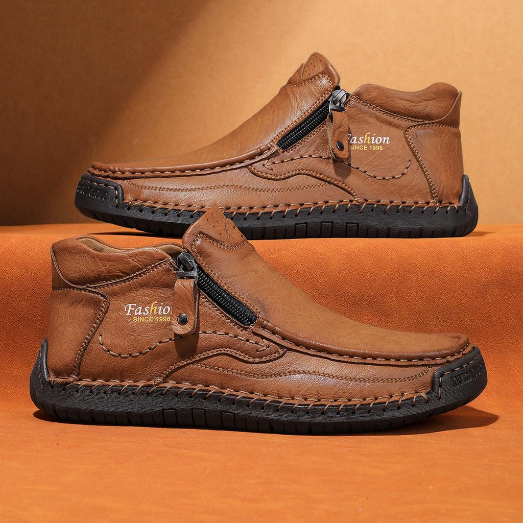 Large Size Men's Shoes Outdoor Casual Leather Shoes Medium Top Martin Boots Autumn and Winter Soft-soled Short Boots