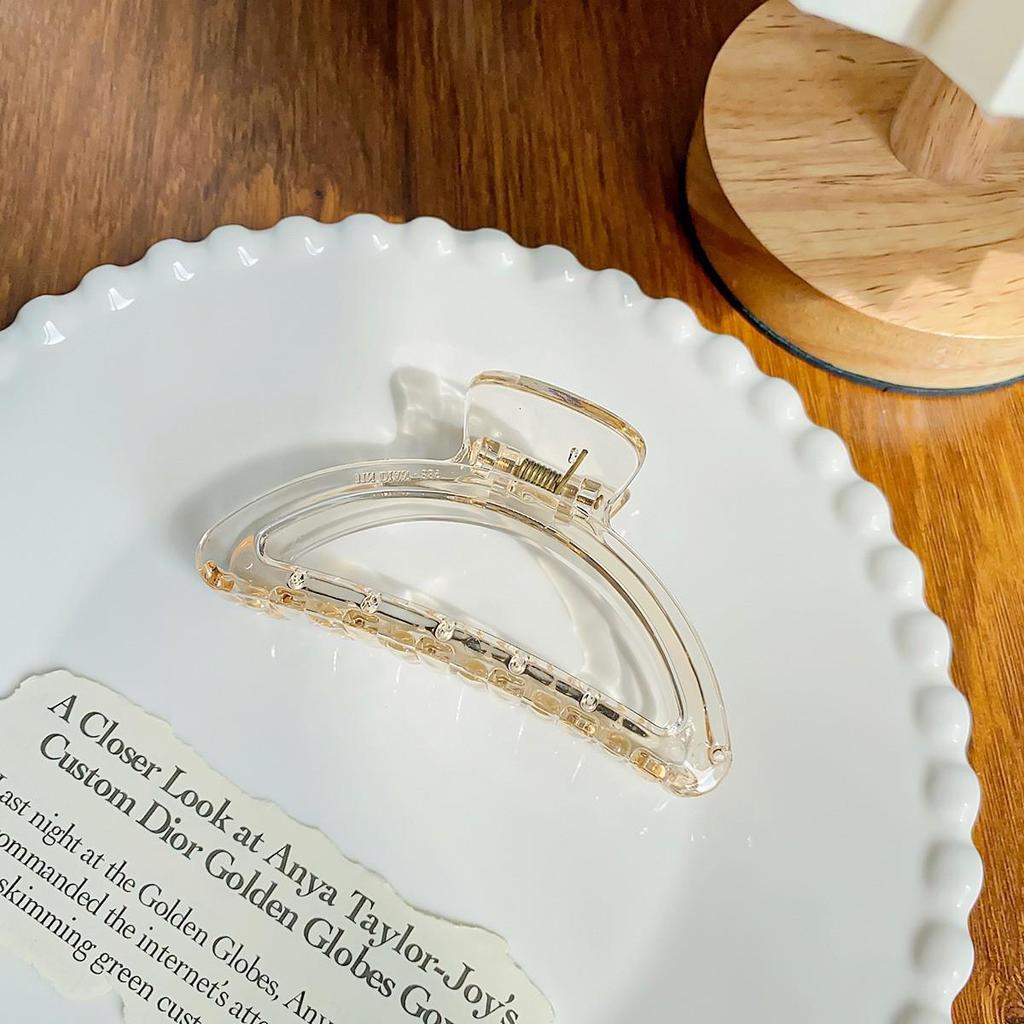 Korean Style Semi-Circular Transparent Hair Clip for Women's Updos - High-End Hollow Shark Clip