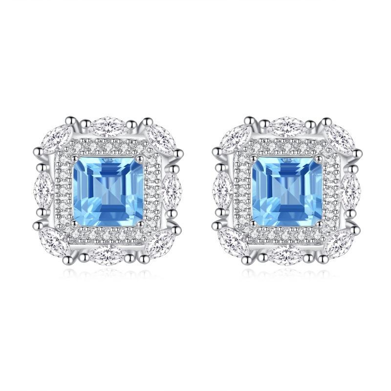 New Natural Stone Square Earrings S925 Sterling Silver Non-fading Stud Earrings for Women, Niche Temperament Accessories for Women