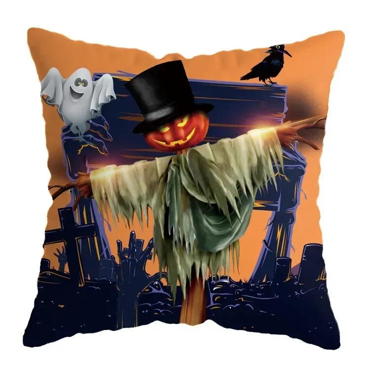 Home Decor Halloween-Themed Cushion Covers With Spooky Scenes Pattern Cushion Cover Suitable For Sofa Bedroom Car Pillow Cover