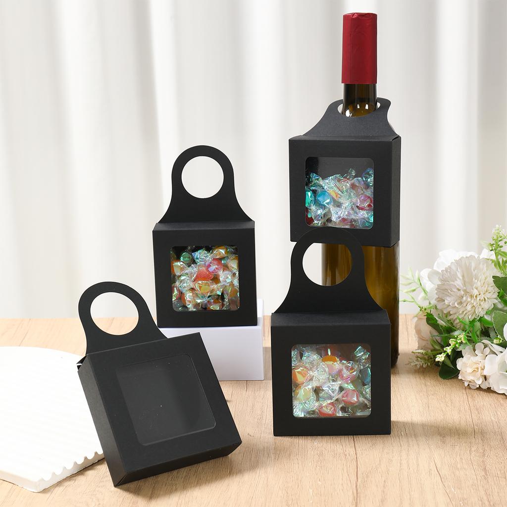 10pcs Kraft Paper Red Wine Gift Box Window Hanging Candy Box Biscuit Packaging Box Black White Card Folding Packaging Candy Gift
