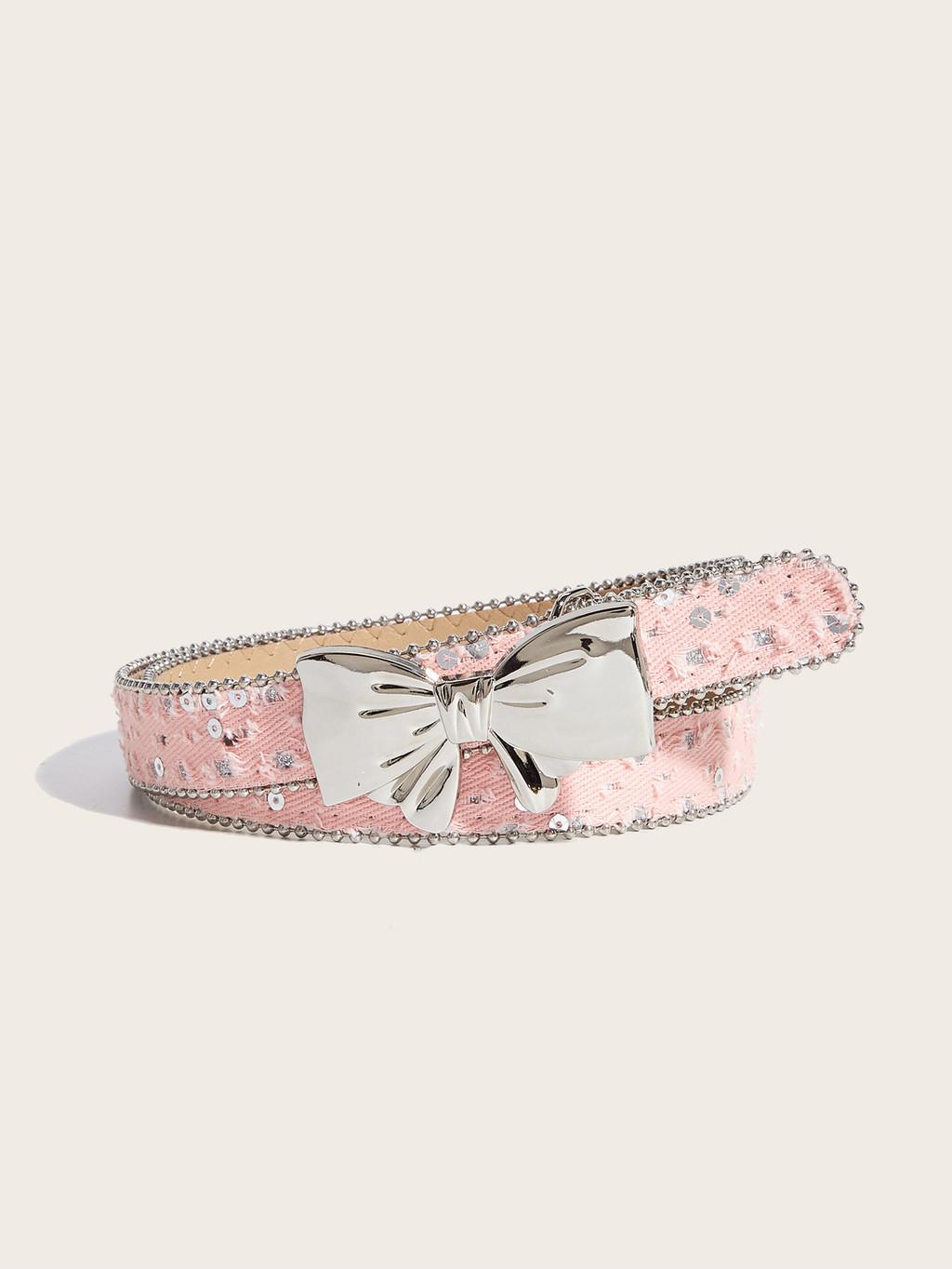 

Women Canvas Belt Summer Fashion Butterfly Buckle With Denim Edges For Casual Wear розовый