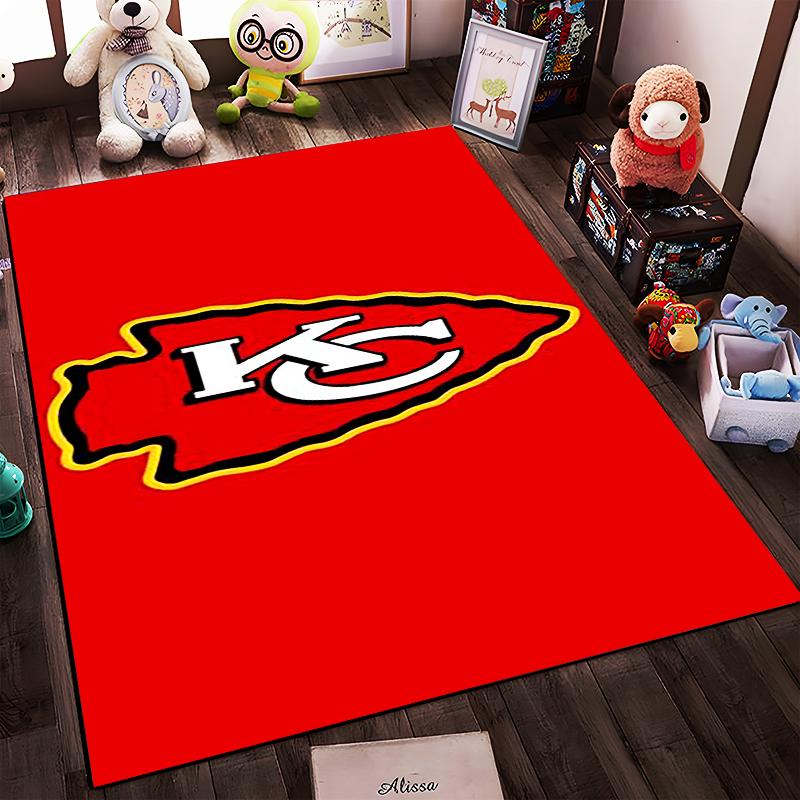 Kansas City Chiefs Logo Red Arrowhead Design Non-slip rug suitable for living room and bedroom sofas.
