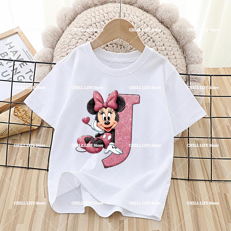 Disney Mickey Minnie Mouse Kids Cotton T-Shirts Anime Cartoon Printed Letter Tops Summer Pullover Casual Children Clothes Gift