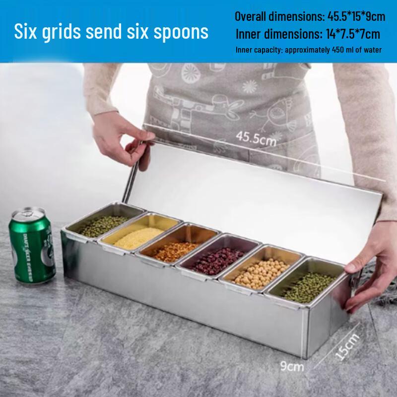 

Stainless Steel 6-Compartment Commercial Condiment Organizer