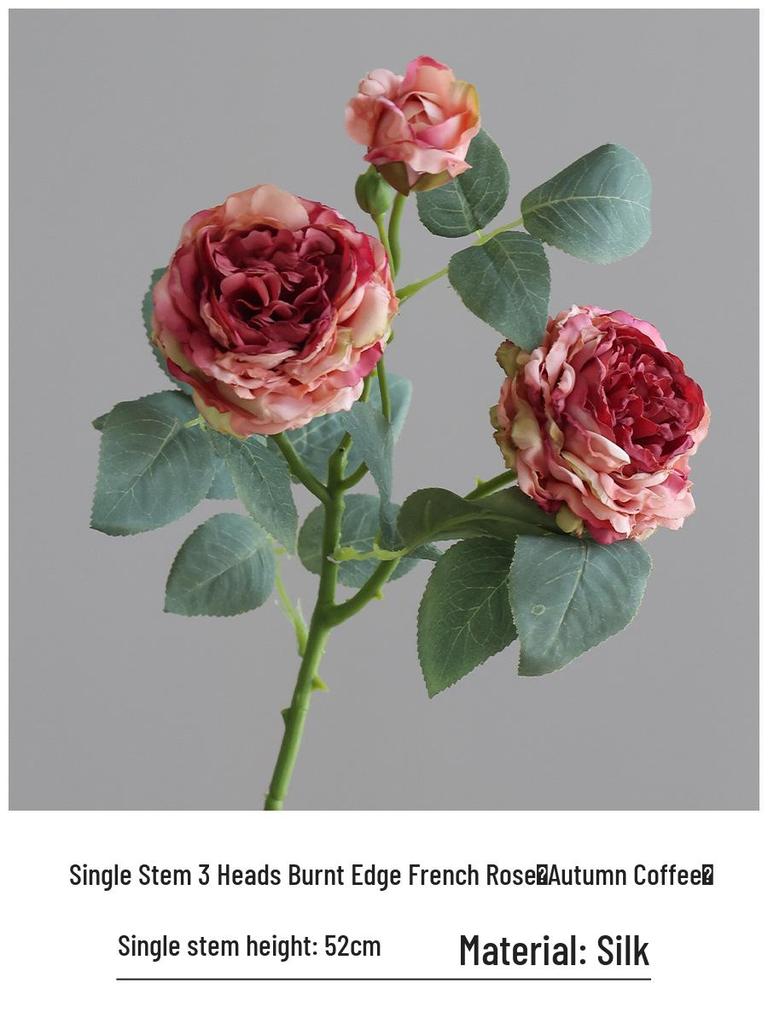 Vintage Burned Edge Rose Artificial Floral Arrangement for Living Room or Dining Table Decor