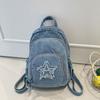 Bolso de Pecho de Mezclilla Gran Capacidad Bolso Cruzado para Mujer Viajero Múltiples Compartimentos Mochila de Estrella de Cinco Puntas