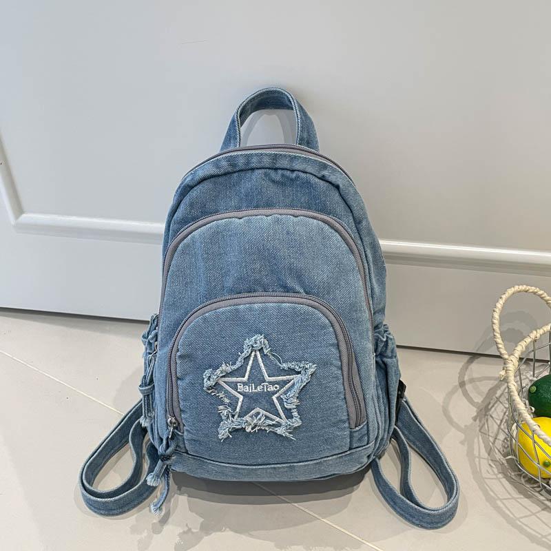Bolso de Pecho de Mezclilla Gran Capacidad Bolso Cruzado para Mujer Viajero Múltiples Compartimentos Mochila de Estrella de Cinco Puntas